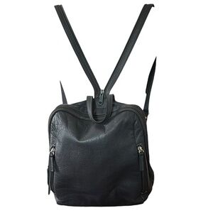 Leather Backpack/messenger in charcoal with red interior